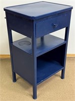 GREAT VINTAGE BLUE PAINTED TIN WORK TABLE W DRAWER