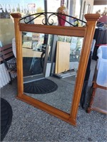Large Wood Framed Mirror W/Wrought Iron Accent