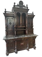 MONUMENTAL WALNUT MARBLE TOP CARVED CONTINENTAL