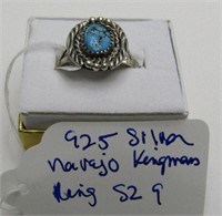 925 Silver Navajo Kingman Ring SZ 9