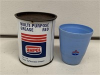 AMPOL 1LB Grease Tin and Amoco Plastic Cup