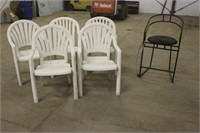 (5) Plastic Stack chairs and (1) Metal chair