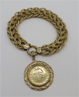 Sterling Turkey Bracelet w/Bronze 200 Lire Coin