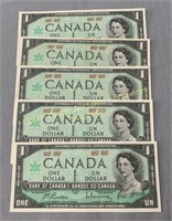 (5) 1967 Centennial 1 dollar notes, Billets de 1