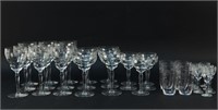 GROUPING OF FLORAL ETCHED GOBLETS AND GLASSES