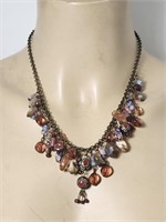 Colorful Bead & Glass Necklace 1950s VTG