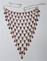Red Bead Triangular Chain Mail Necklace on SterliG