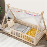 Tatub Twin Montessori Floor Bed Frame with Railing