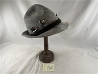 Vintage german wool hat w/pins on stand