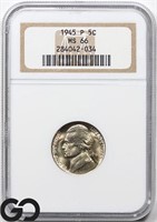 1945-P Jefferson Nickel NGC MS66, Price Guide: $50