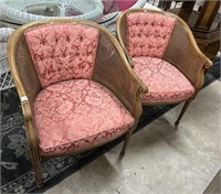 Pair of Vintage Cane Style Barrel Accent Chairs