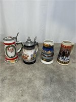 Holiday themed beer steins and mugs