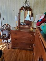 MAPLE 3 DRAWER DRESSER AND MIRROR - GLASS TOP