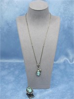 Sterling Silver W/Turquoise Necklace W/Ring Tested