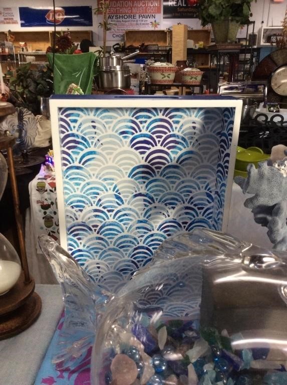 Blue wave wooden tray