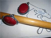 red coral ring sz 9 and pendant necklace