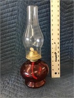 Vintage Red Glass Eagle Oil Lamp with Clear Globe