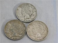 Three Peace silver dollars, 1922P