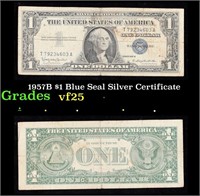 1957B $1 Blue Seal Silver Certificate Grades vf+