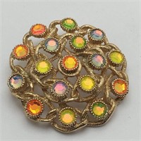 Fashion Brooch W Colored Rhinestones