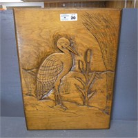Carved Wooden Heron Plaque