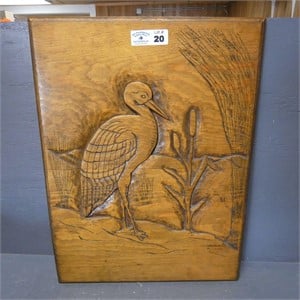 Carved Wooden Heron Plaque