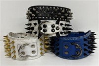 (4) WIDE SPIKED STUDDED DOG COLLARS
