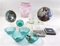 Hummingbird Collector Plates, Art Glass, Pumpkin