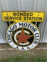 CHICAGO MOTOR CLUB AAA DOUBLE SIDED PORCELAIN SIGN