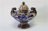 English Twin Handled Porcelain Vase and Cover,