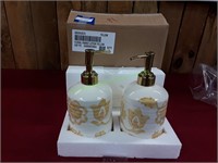 (2) Floral Ribbed Lotion / Soap Container w/ Pump