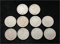 Lot of 10 Liberty "V"  Nickels