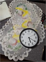 Clock and doilies
