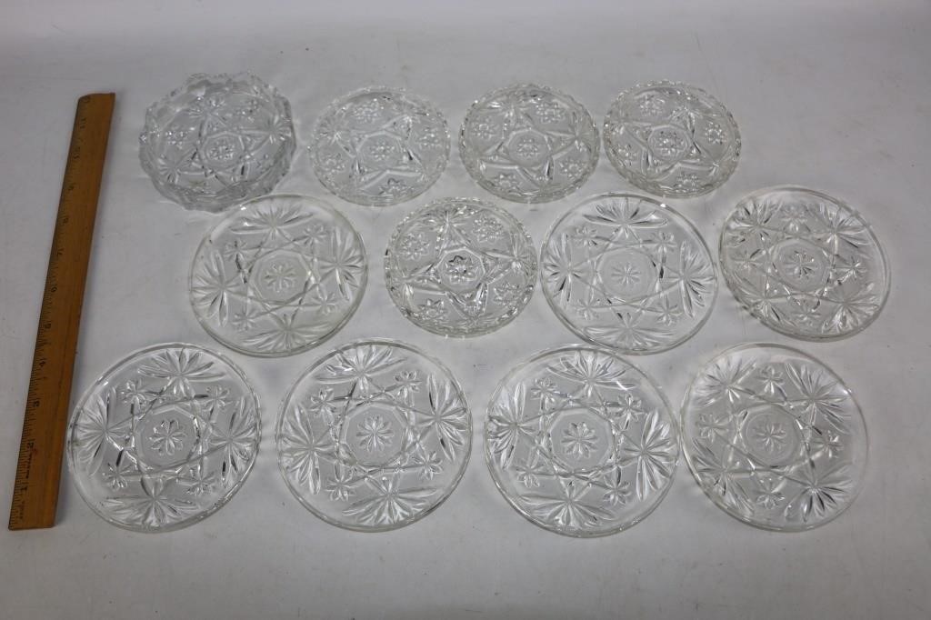 12 Asst Cut Glass Ashtrays & Coasters