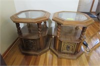 Two Wooden End Tables w/Glass Top