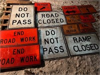 Lot of 13 construction road signs wooden