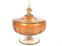 Marigold Carnival Glass Candy Dish w Lid