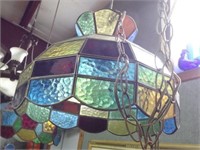stain glass slag lamp in red, blue and green