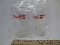 3 red lettered Coca Cola glasses
