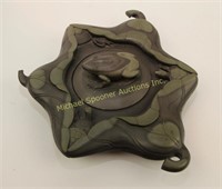 SANDSTONE INK POT WITH TURTLES AND FROG FINIAL LID