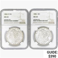 [2] Morgan Silver Dollars NGC MS63 [1884-O, 1886]