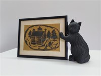 Cast Iron Cat Door Stop + Cabin Block Print