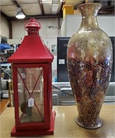 E- 26 1/2" Mirrored Vase And 24" Candle Lantern