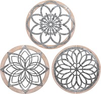 BIGKJYBC 3pc Rustic Round Art 15.8in Decor