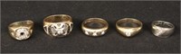 (5) Men's 14K Gold Rings w/ Diamonds