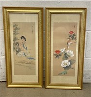 Framed Asian Style Paintings on Fabric