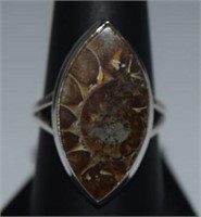 Sterling Silver Ring w/ Ammonite