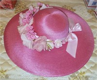 PINK FLORAL RIBBON DERBY/SUN HAT