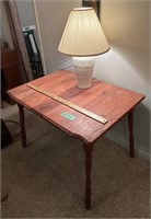 Wooden Table w/Lamp