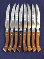 Eight wooden handle knife set